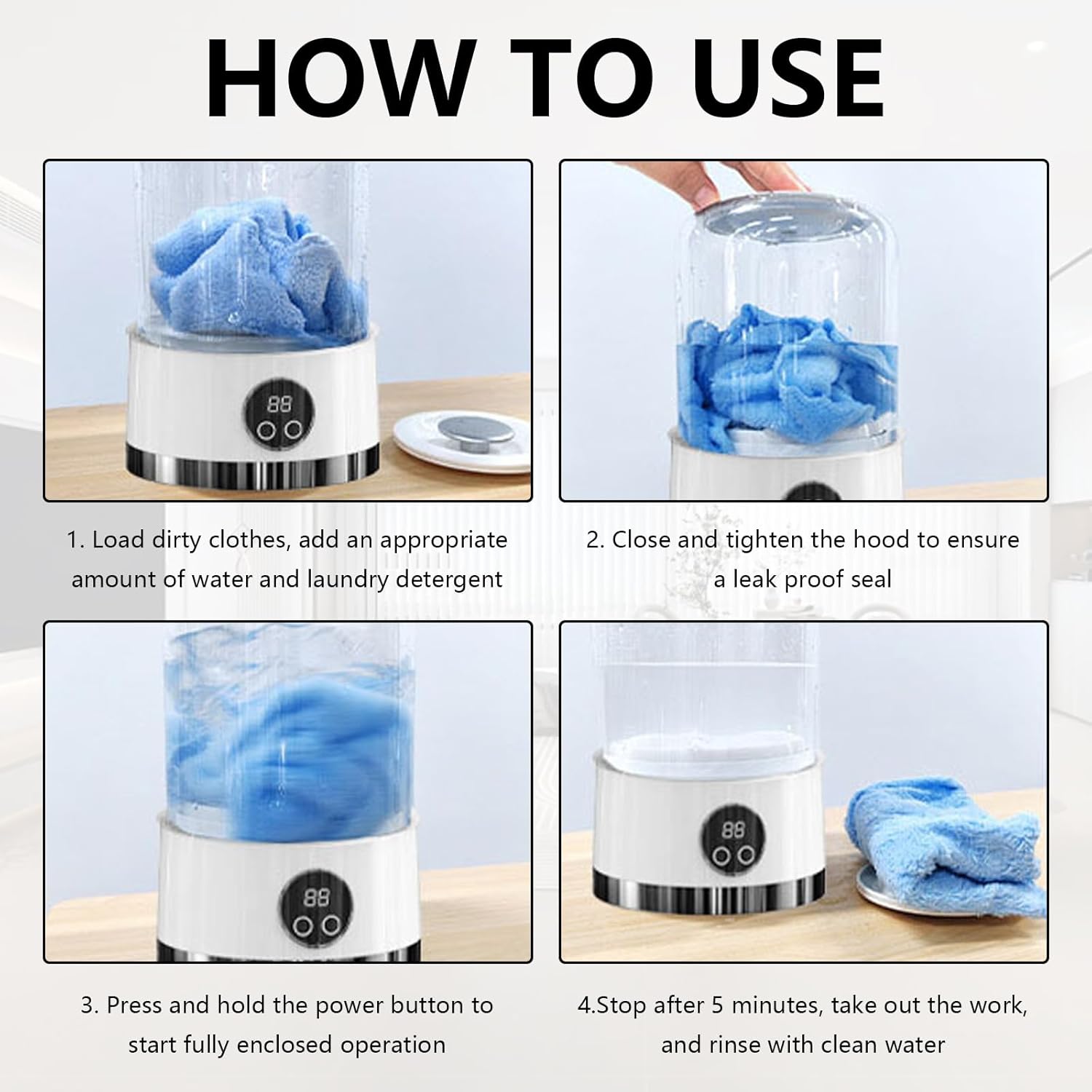 Mini machine à laver portable, 1L, 2 programmes, compacte, rechargeable