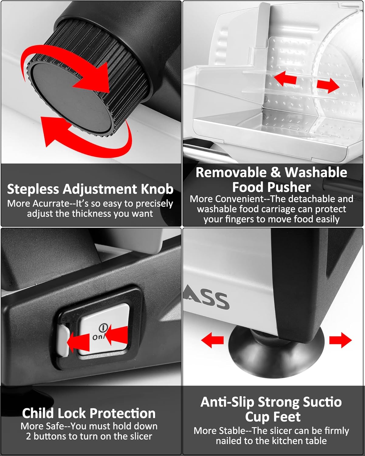 Trancheuse électrique - 200W inox, réglable 0-15mm, 2 lames, argent