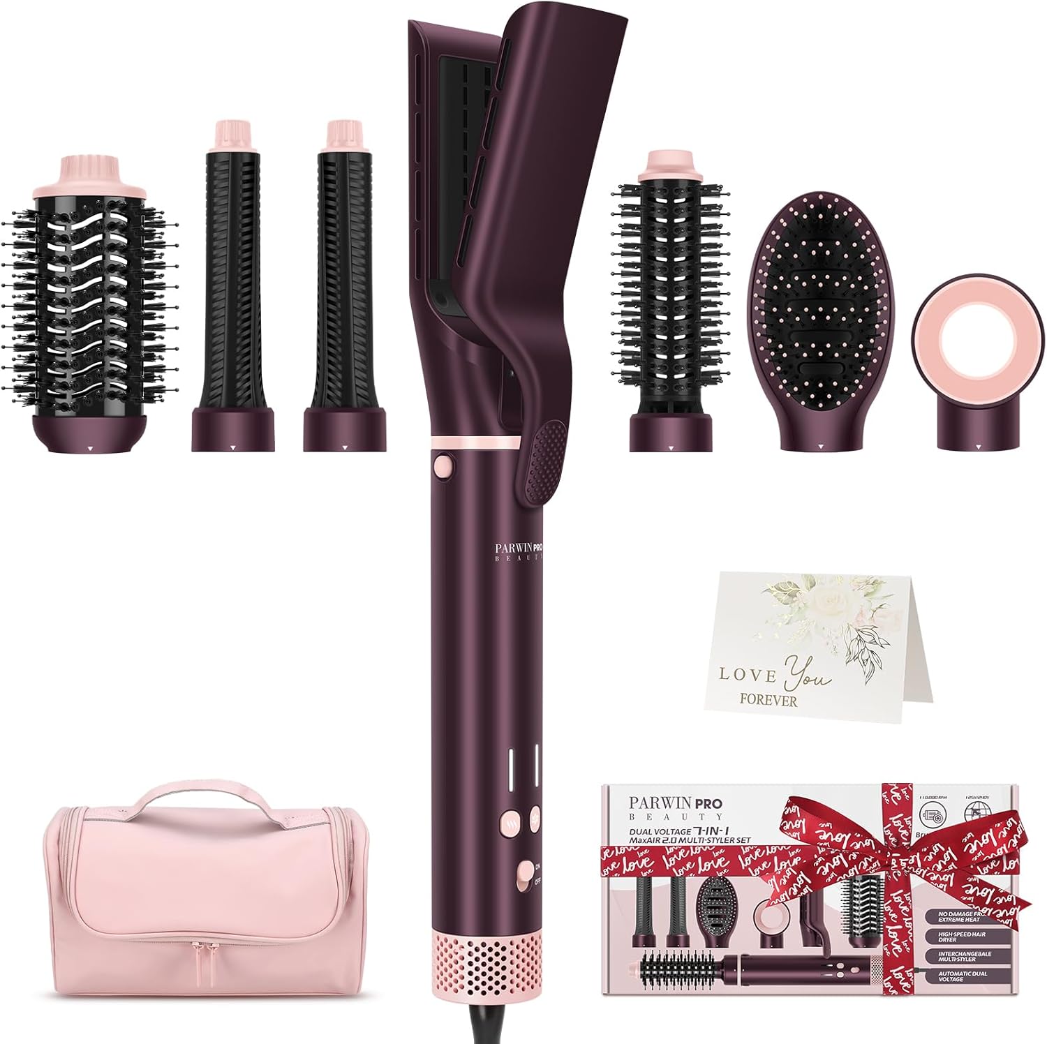 Air styler 7 en 1 - multi-fonction - 110,000 RPM, double tension, lisseur, brosse volumisante, Jasper Plum