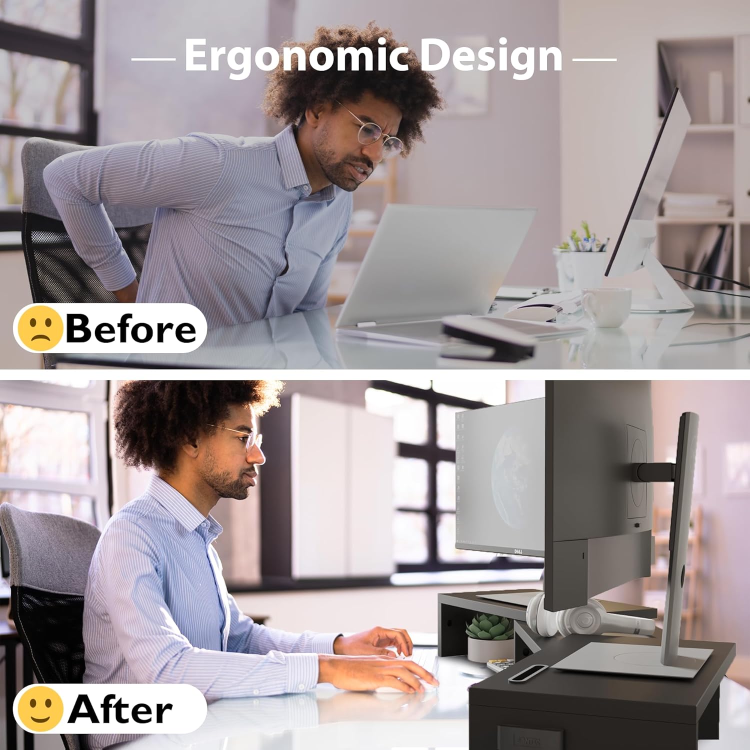 BONTEC - support moniteur double ajustable bois, noir - longueur réglable