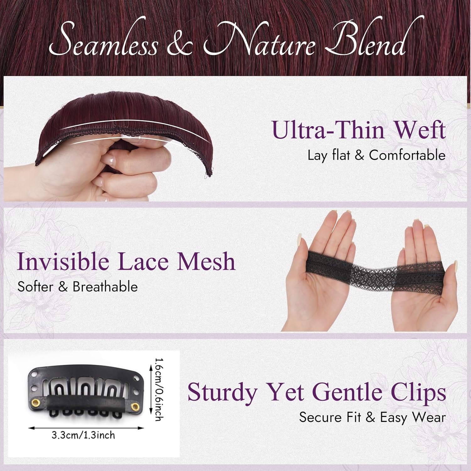 BARSDAR - extensions à clip ondulées 50cm - rouge bourgogne mixte