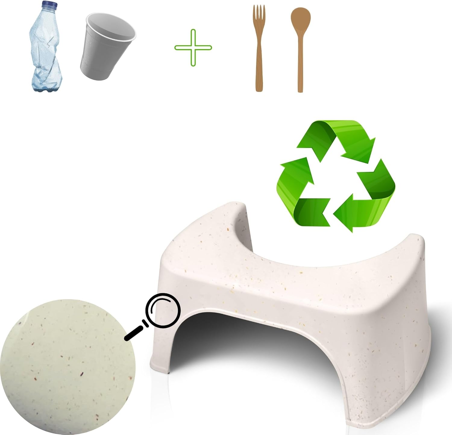 Tabouret de toilette - marche-pied adulte, plastique bois recyclé, fabrication française, beige