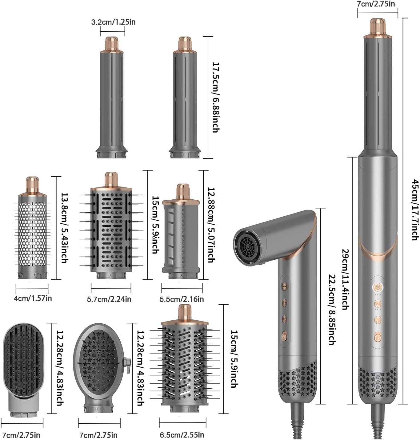 Brosse soufflante 8 en 1 - air styler flexible - brushing, ondulations, volume, lissage - accessoire coiffure polyvalent