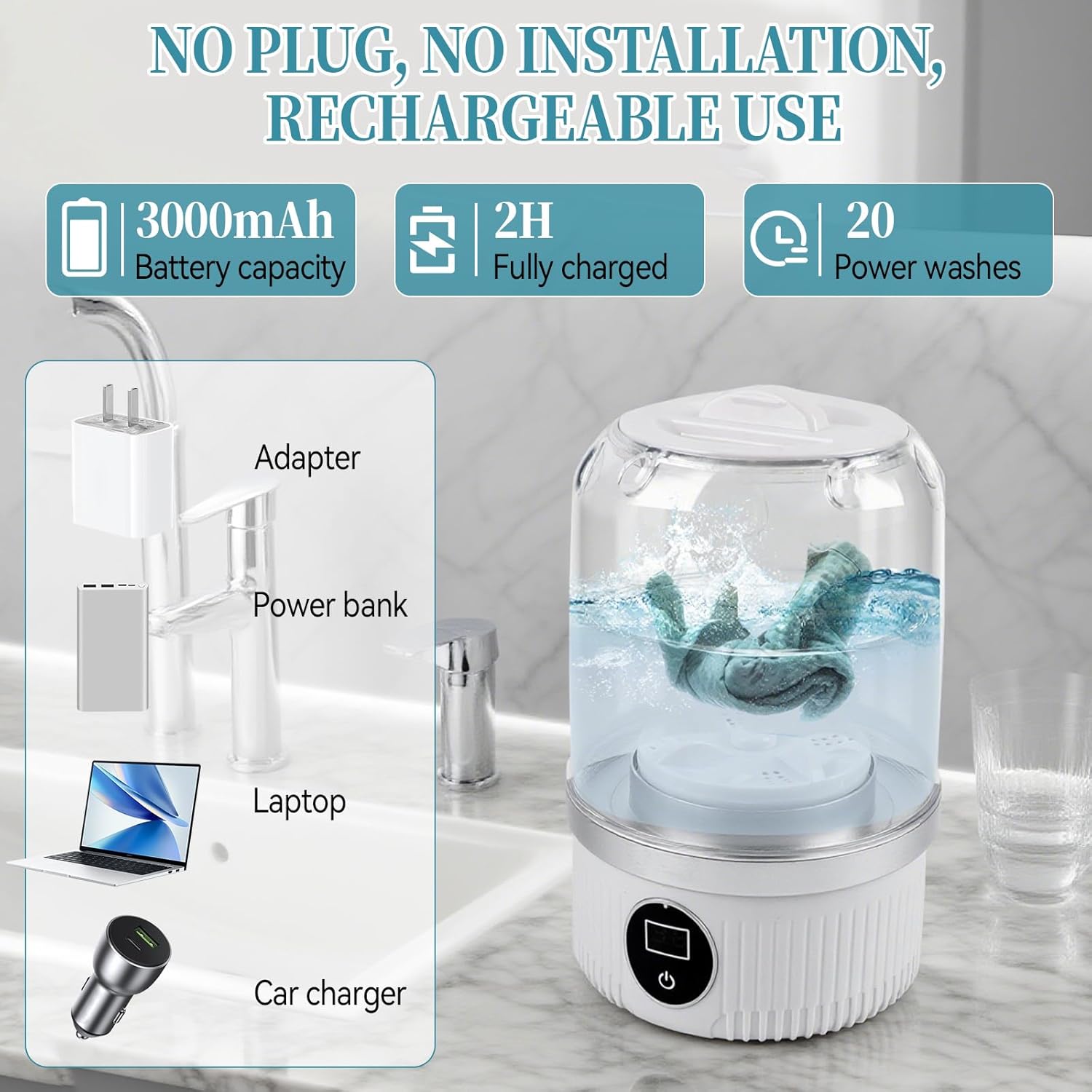 Mini machine à laver portable - 2 modes, 15W, compacte, idéale voyage