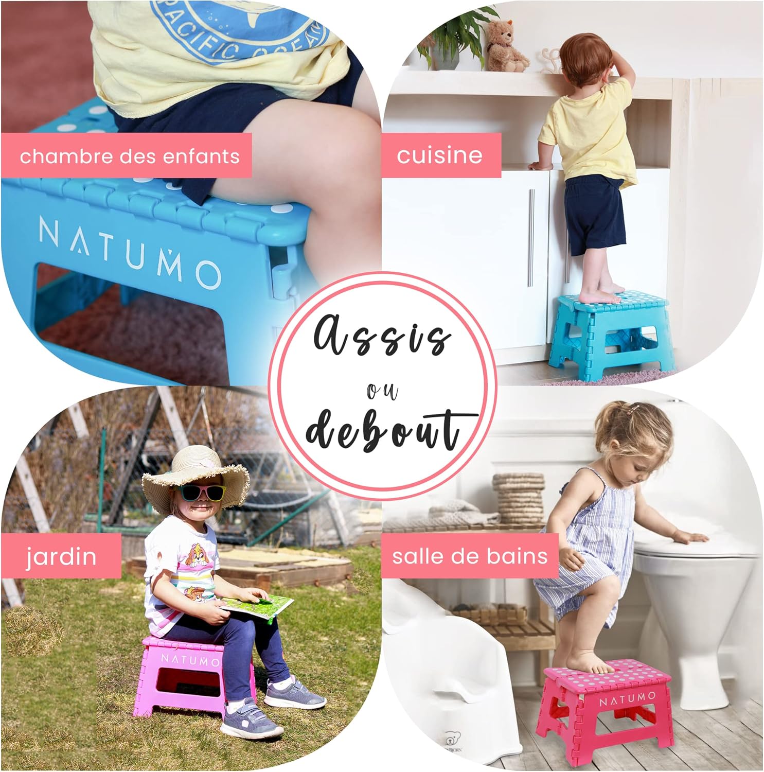 NATUMO - tabouret pliable 150 kg - aide à la montée, enfants et adultes