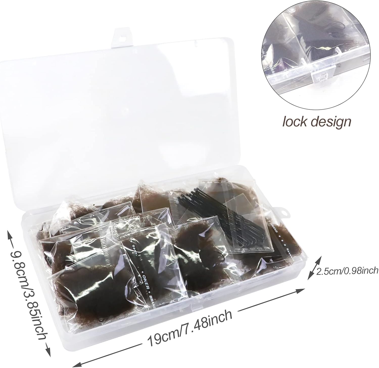 Filets à cheveux - élastiques invisibles, 24 pièces, 10 pinces U, marron, maille ballet