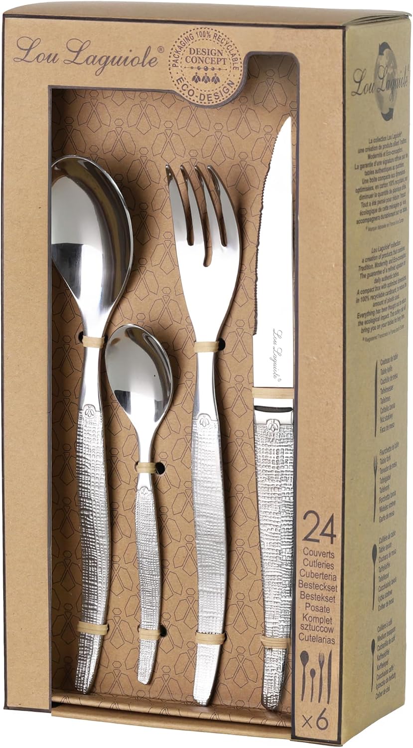 Lou Laguiole - Jet - 24 pièces, inox 18/0, finition texturée