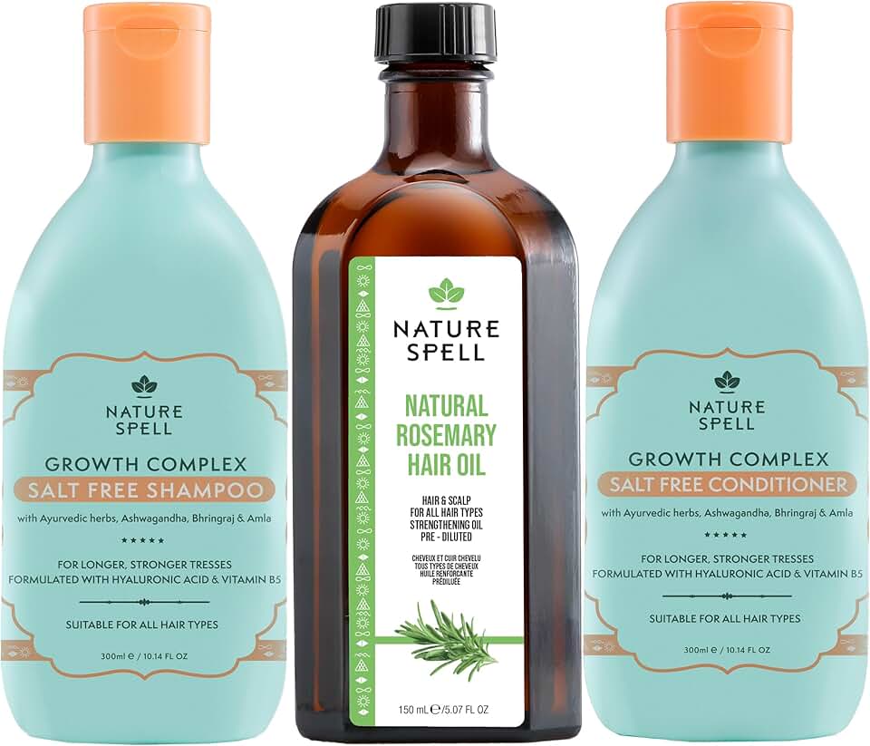 Nature Spell - Trio Croissance Cheveux - Shampooing, Après-shampooing, Huile - Hydratant, Nourrissant, Vegan, Sans sulfa