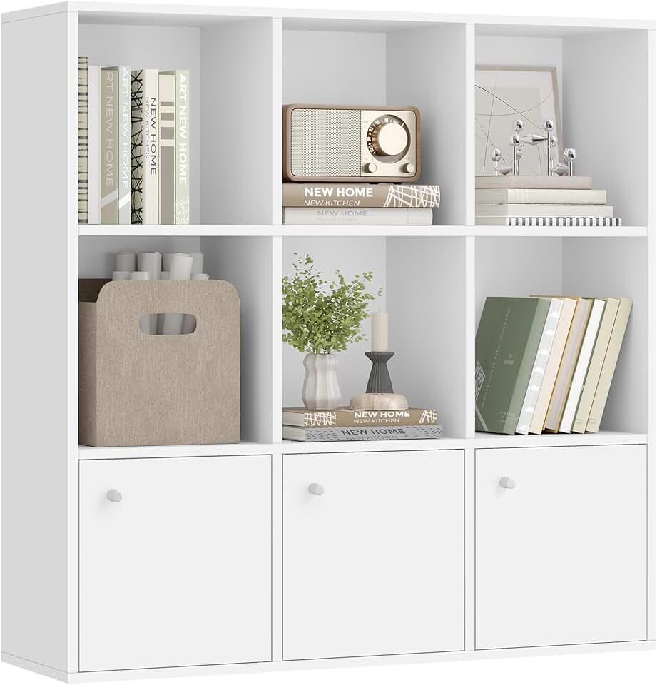 VASAGLE - bibliothèque 3 niveaux, 3 placards, 29x97,5x97,5cm LBC33WT