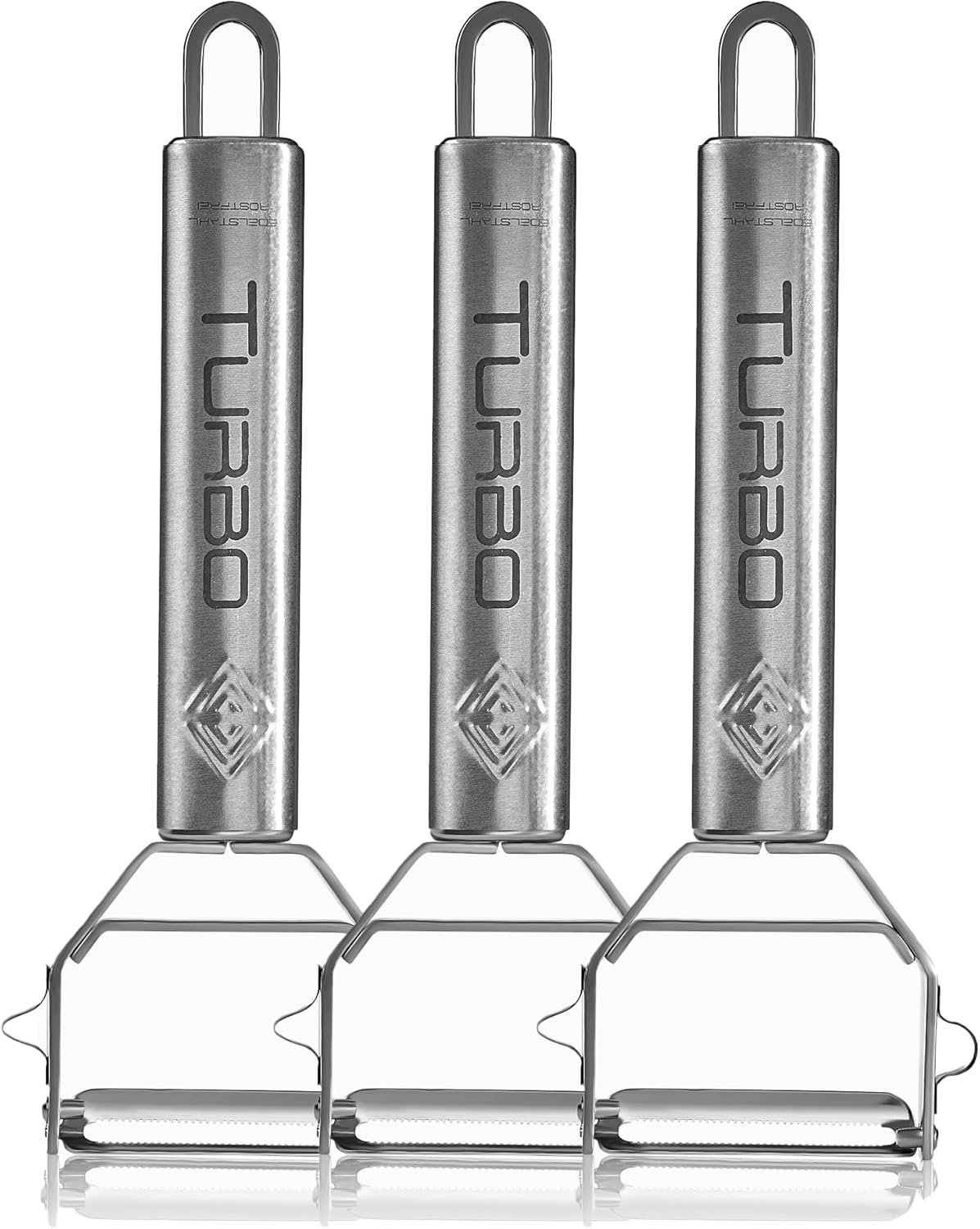 TURBO PRODUKTE - éplucheur inox 3en1, ambidextre, lame pendulaire