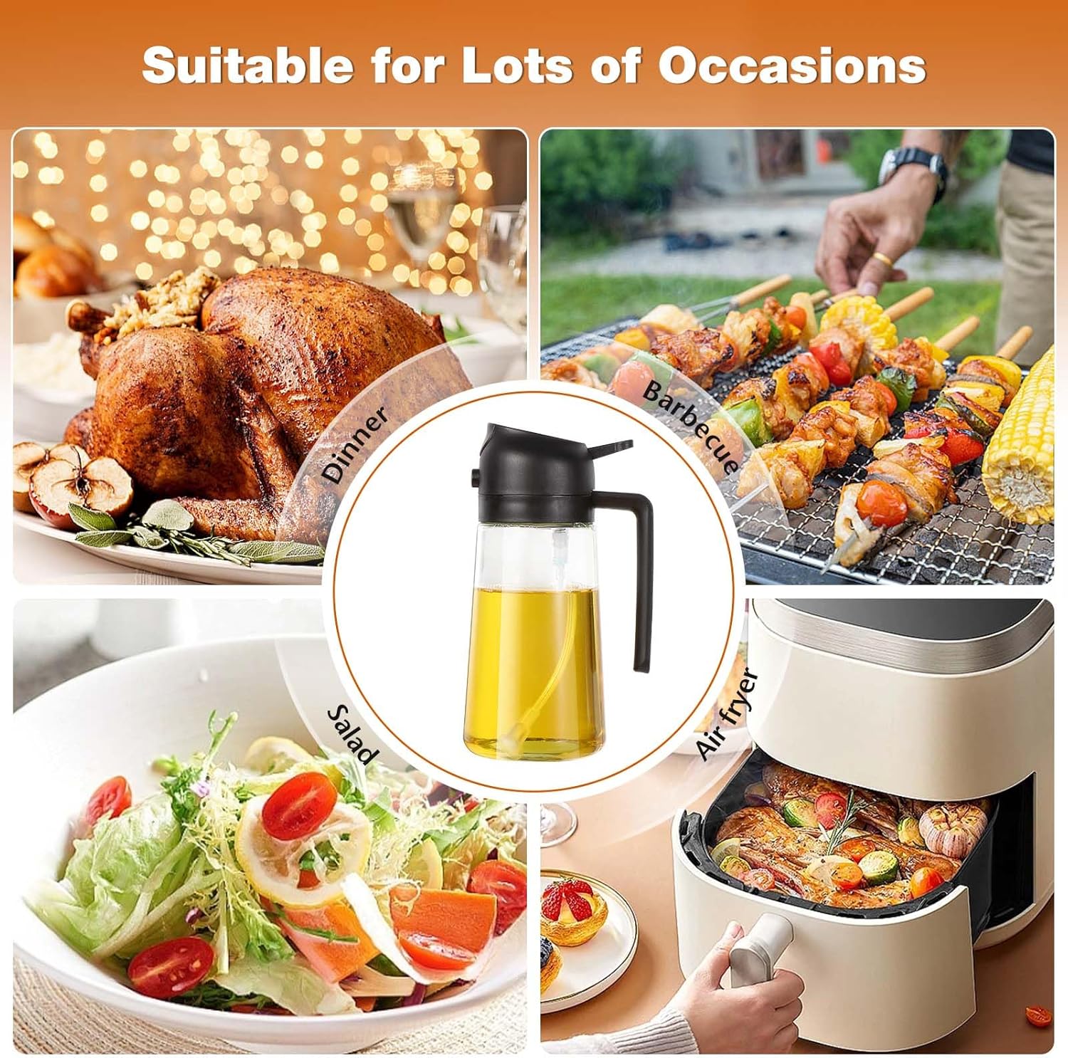 Spray huile cuisine 2en1 en verre 470ml, pour grillades et cuisson