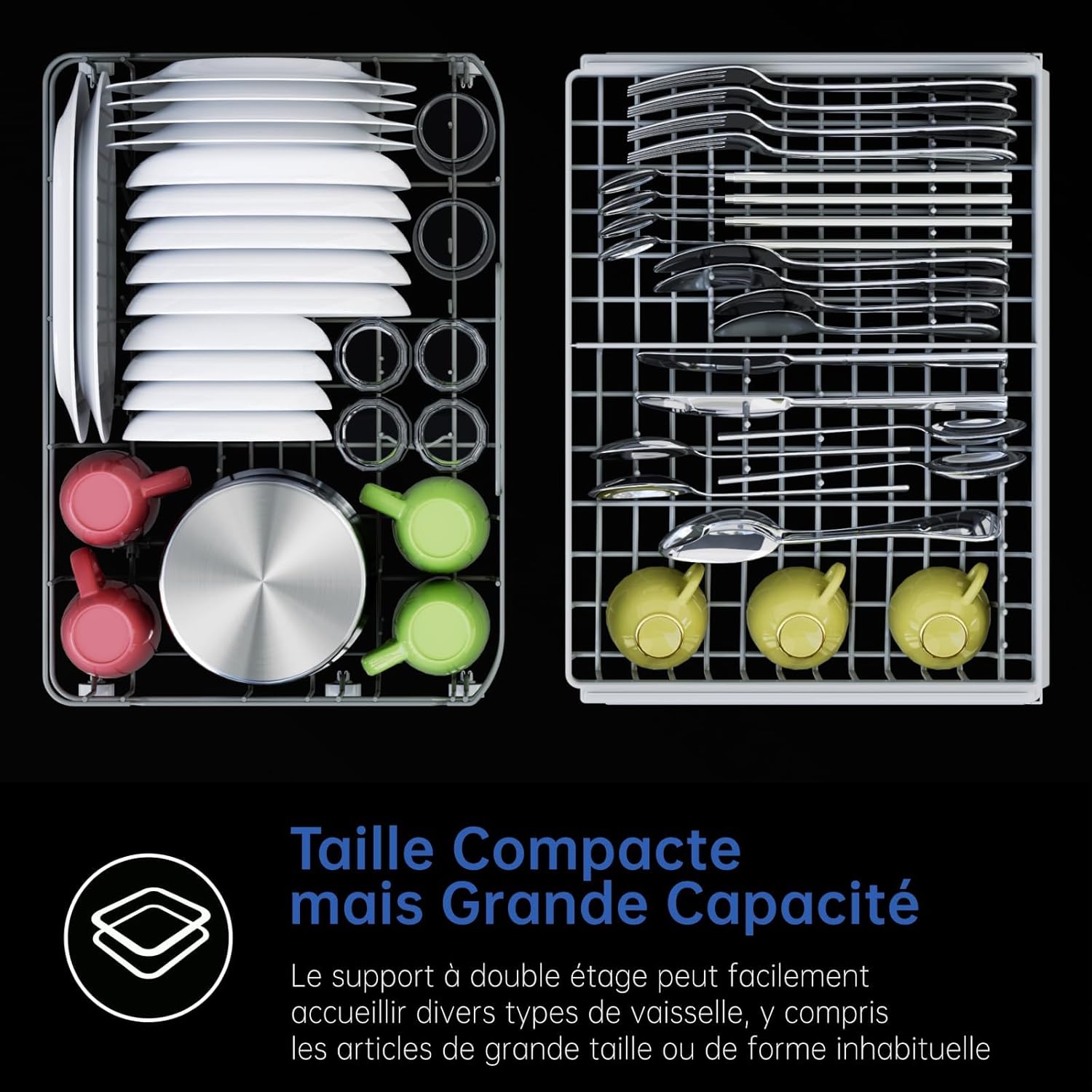 AIRMSEN - Mini lave-vaisselle compact 5L, 7+2 programmes, LED, fonction sel