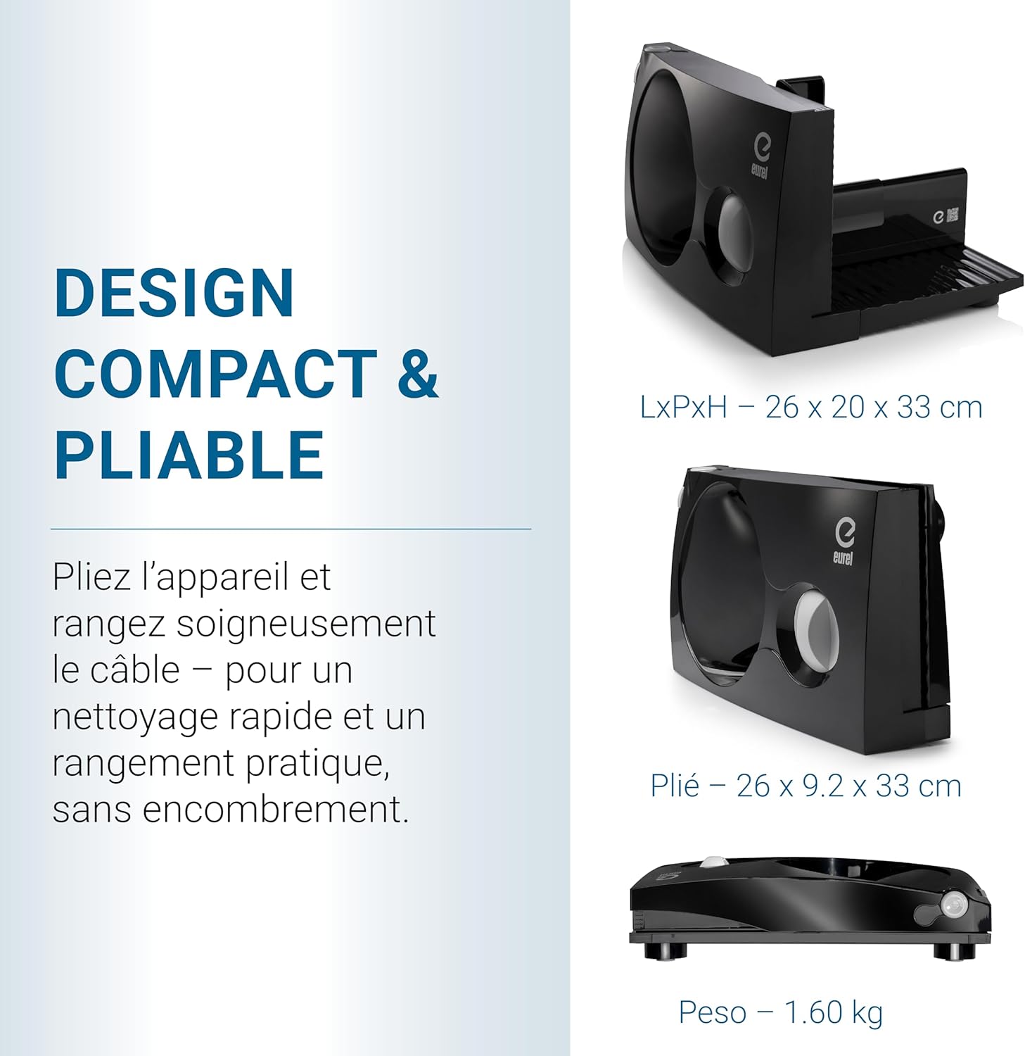 EUREL - trancheuse électrique pliable 170mm, lame inox, 0-17mm, 100W - RS42