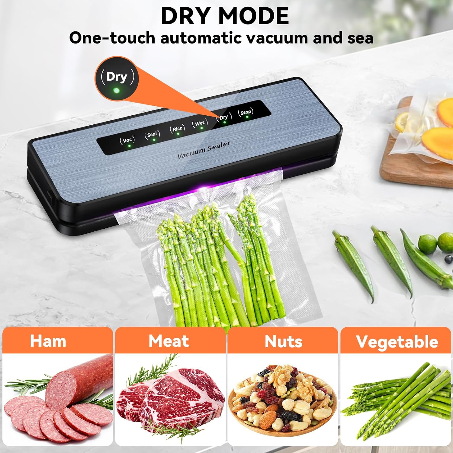 Machine sous vide alimentaire - compact 5 en 1 - 50 sacs inclus, pour aliments secs et humides