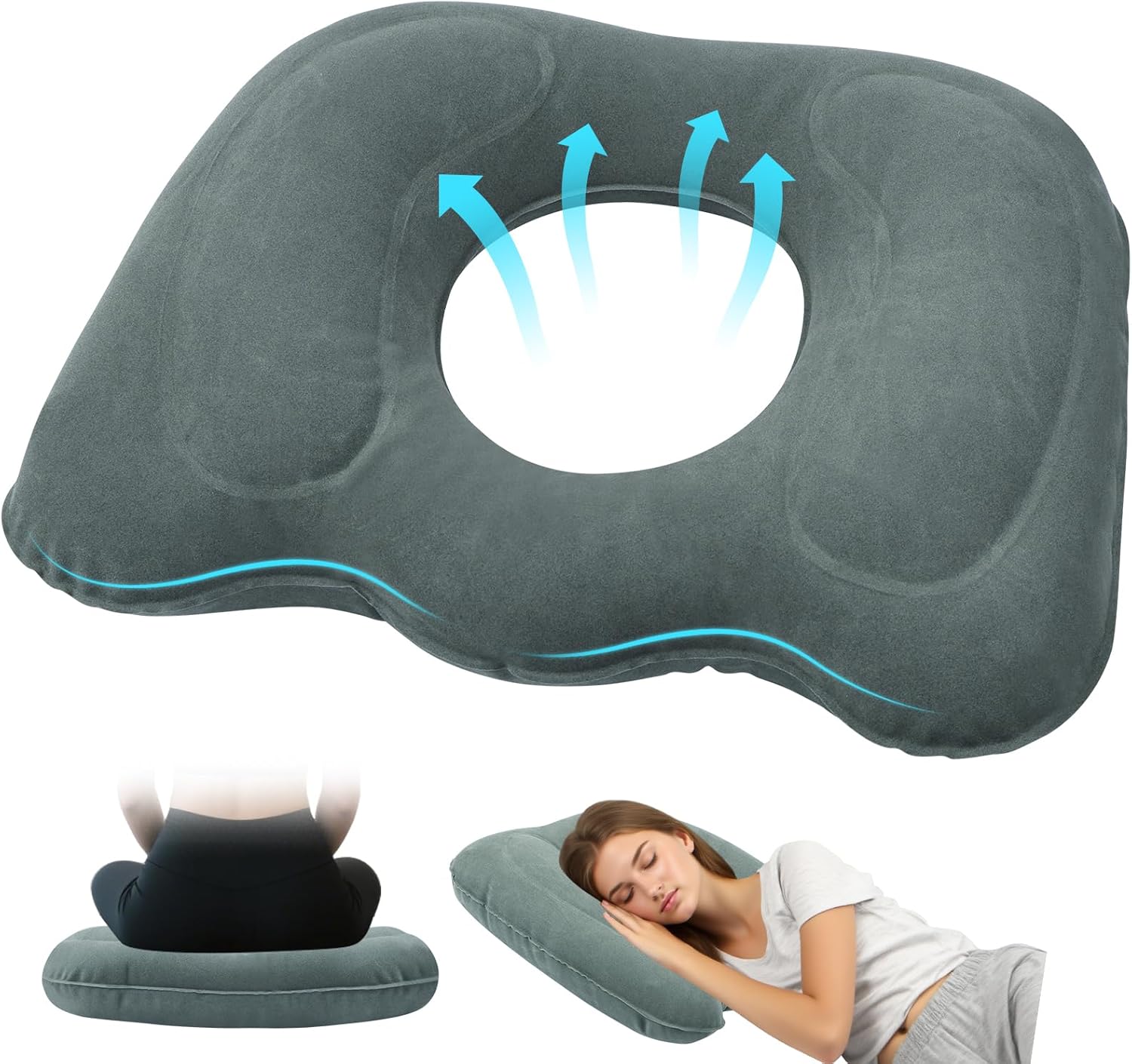 Coussin assise gonflable ergonomique - gris - idéal bureau/voyage