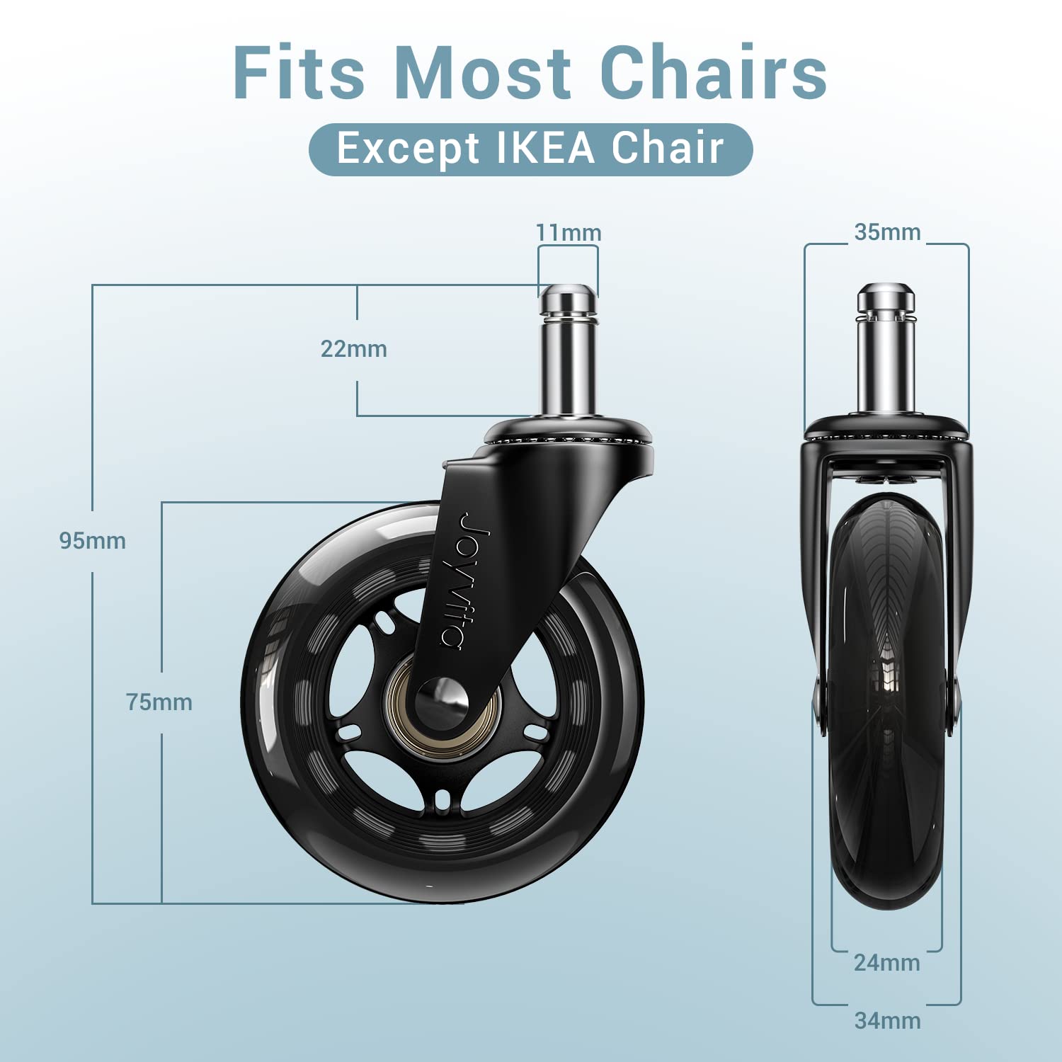 Roulettes de bureau - 5pcs - 11x22 mm - silencieuses, pivotantes, anti-rayures