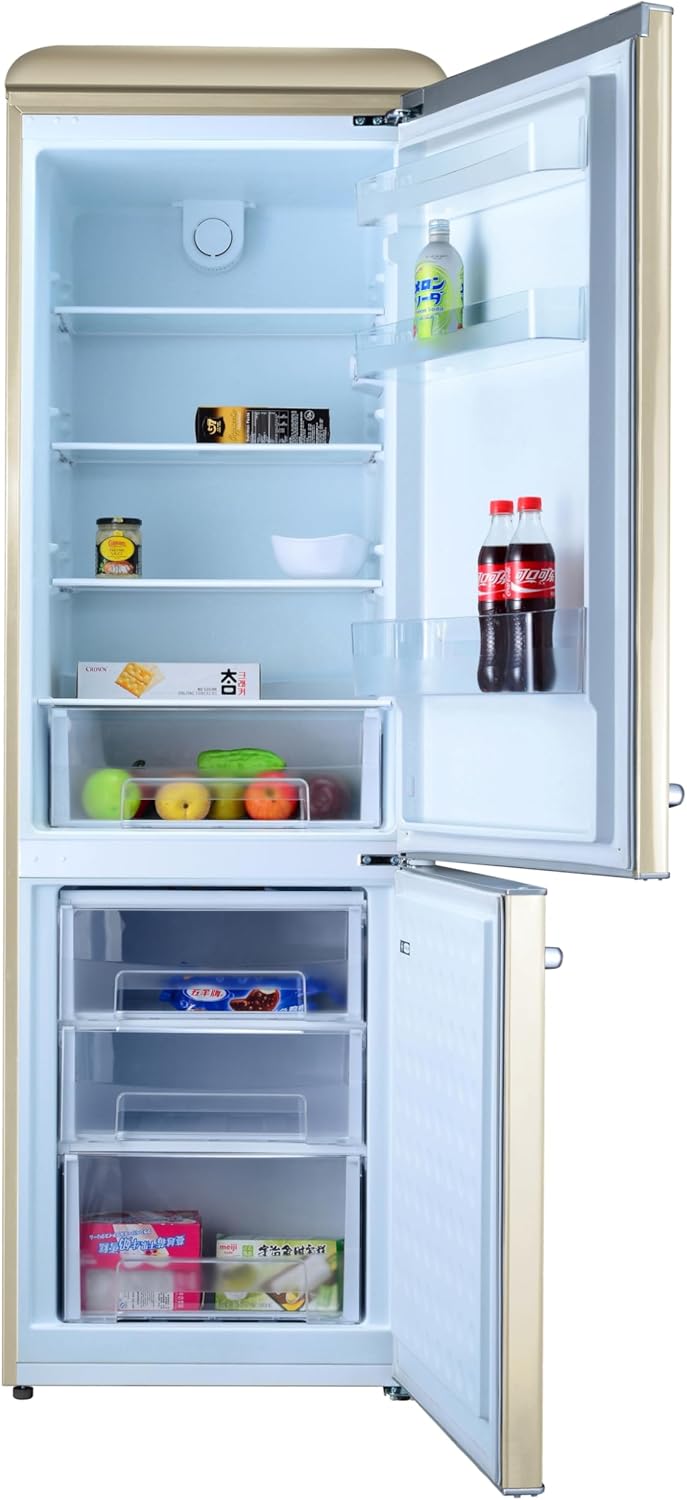 GEDTECH - réfrigérateur combiné vintage bas, 310L, crème, faible conso, GCBV310CR