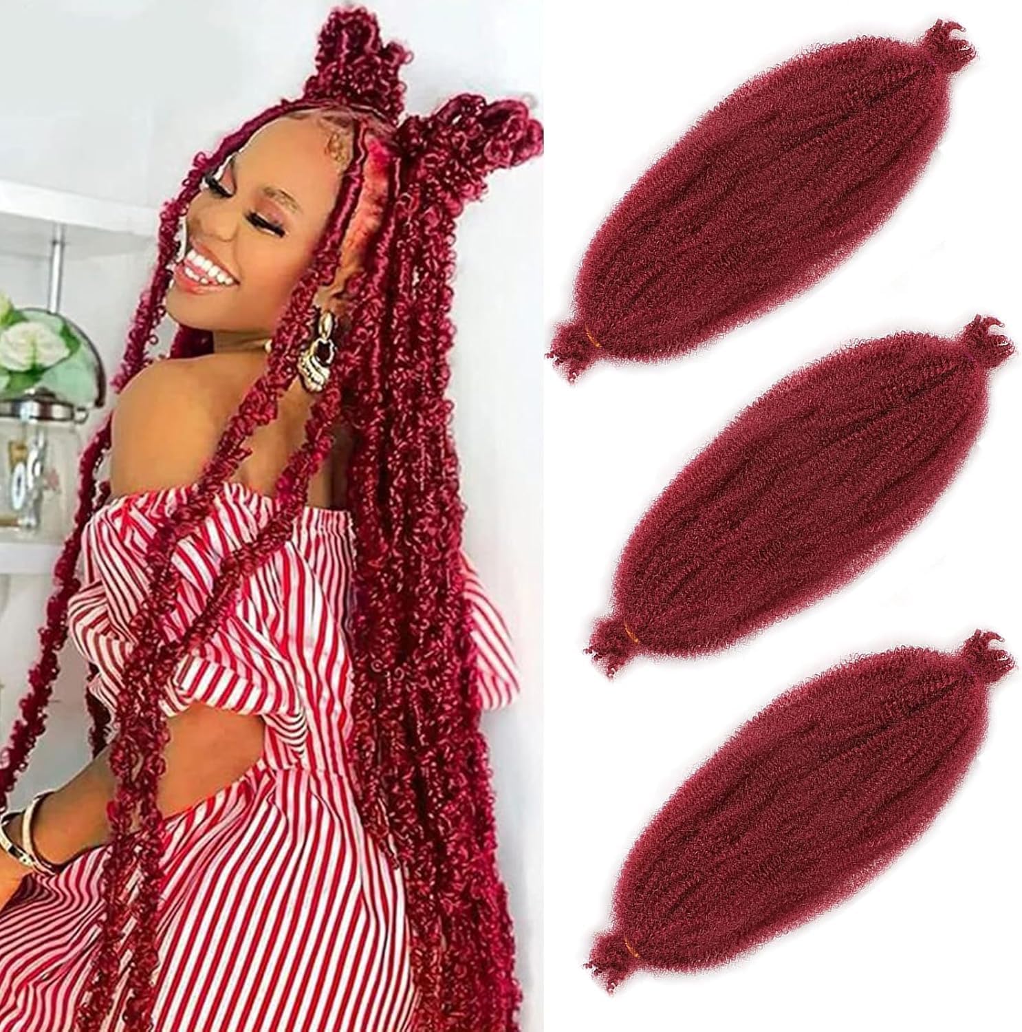 Xtrend - extensions afro torsadées, 40,6 cm, 3 paquets, bordeaux