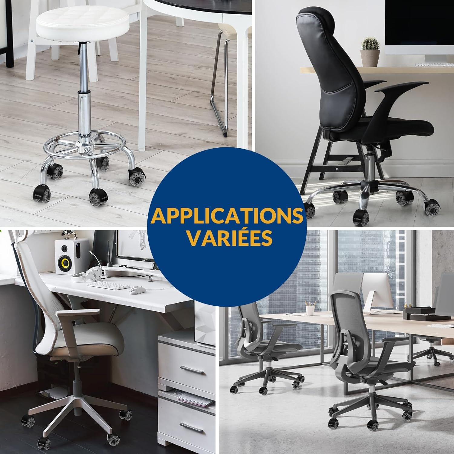 COSYLAND - roulettes bureau, 11x22mm, silencieuses, 300kg, 5pcs