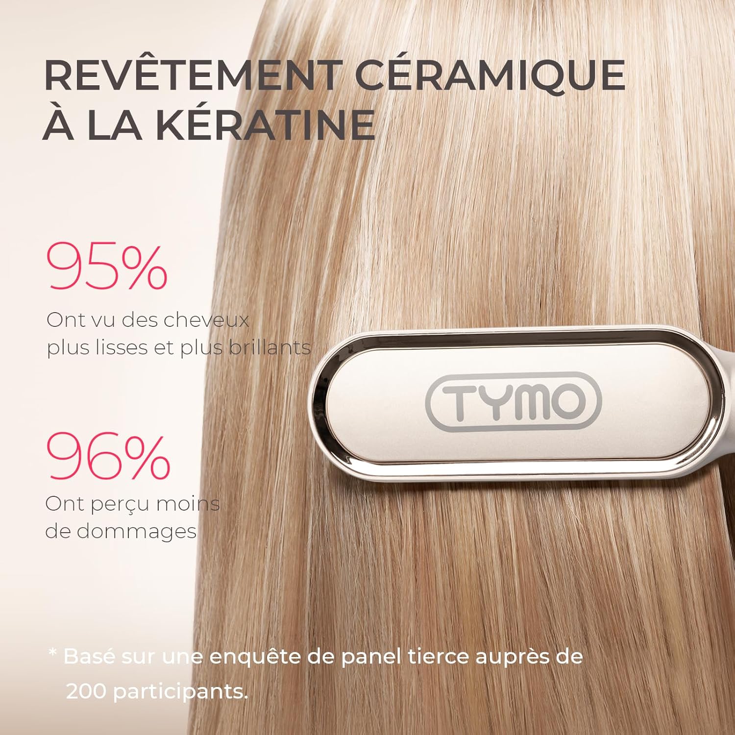 TYMO - Ring - Brosse lissante, 5 températures, anti-brûlure, or