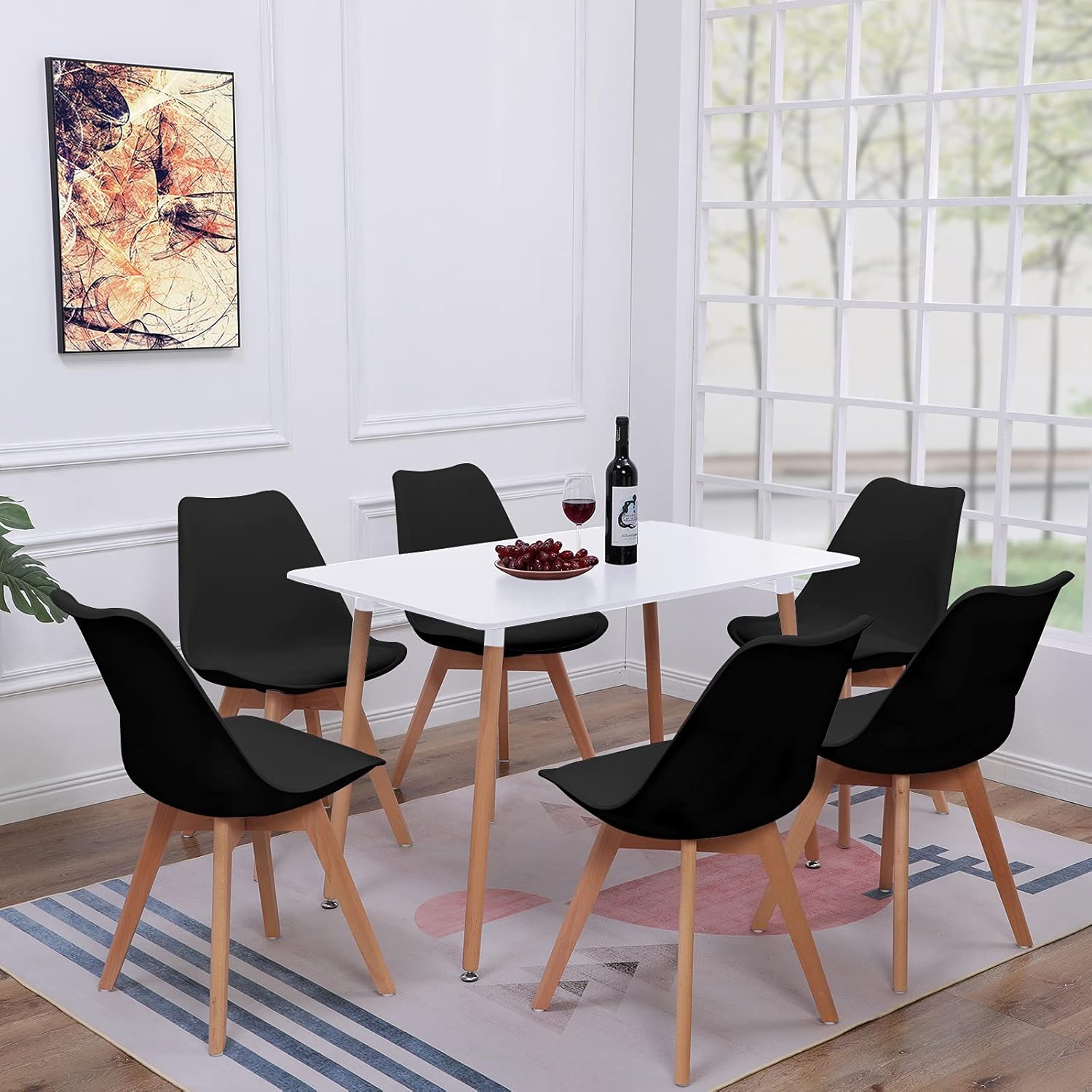 EGGREE - Chaises Scandinaves lot de 8, hêtre massif, SGS tested, noir