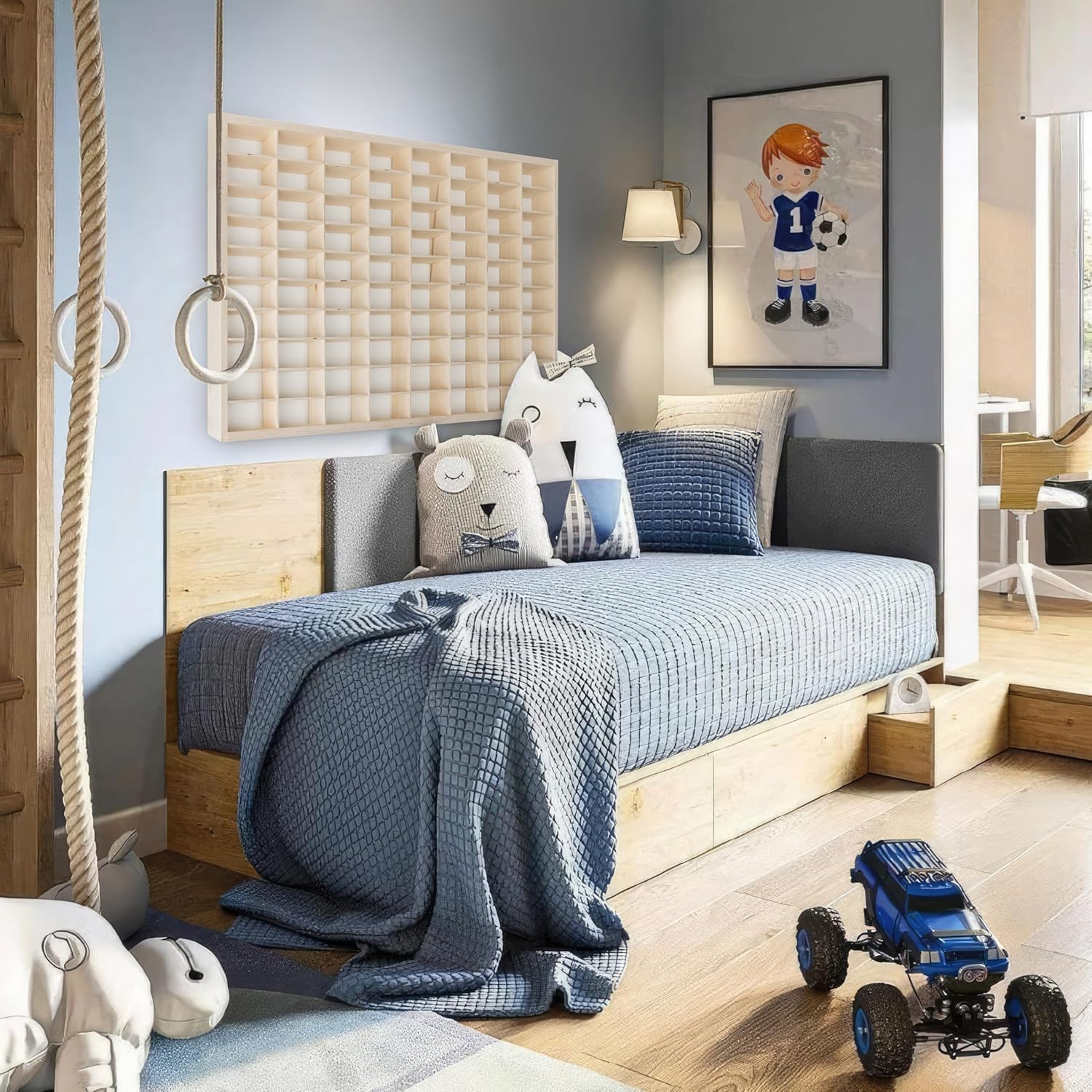 Kruzzel - étagère à voitures jouets, 80 cases, empilable, bois, 8722