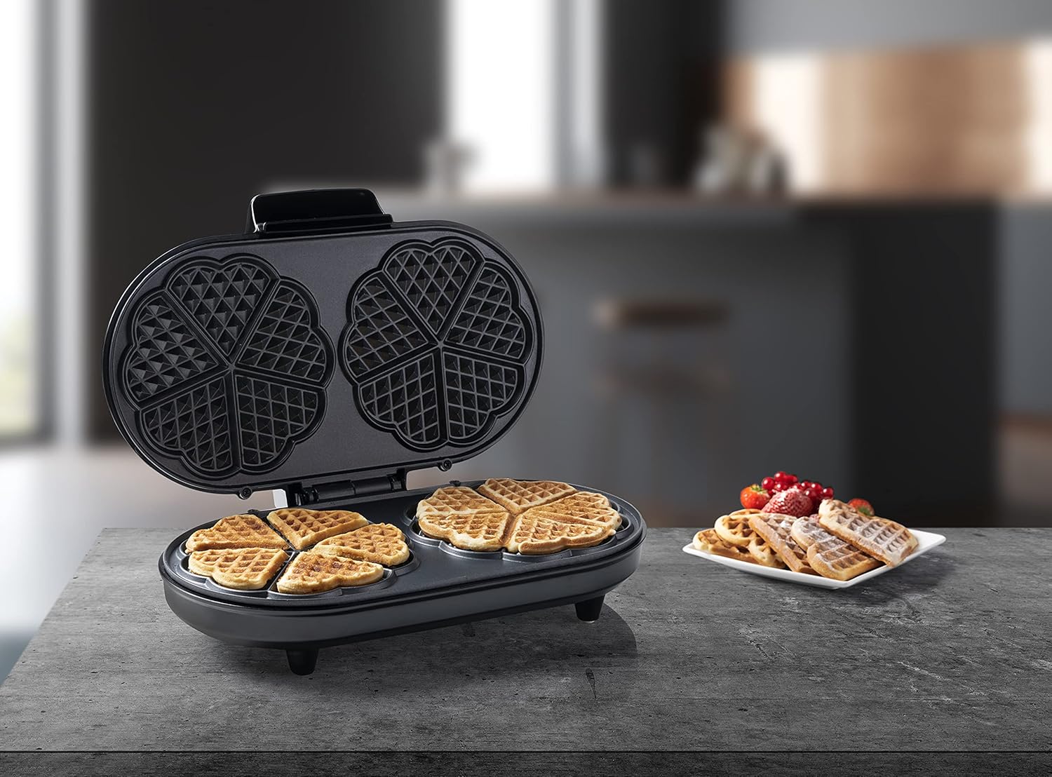 Bestron - Double gaufrier cœur, 1200W, antiadhésif, cuivre