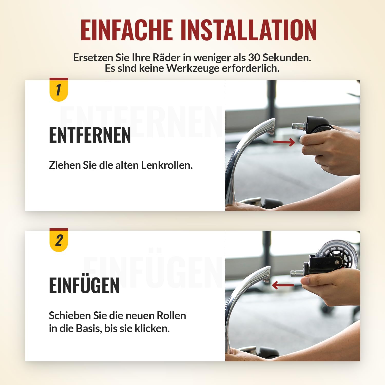 HOLKIE - roulettes chaise bureau - 11x22mm - caoutchouc, lot de 5