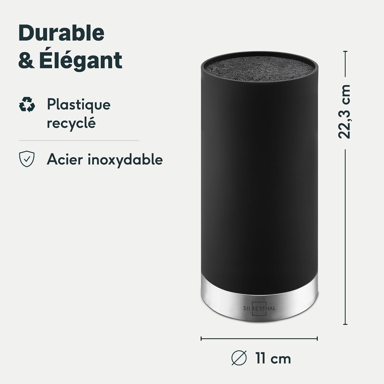 SILBERTHAL - Bloc couteaux universel inox noir, 7-10 pièces, inserts protecteurs