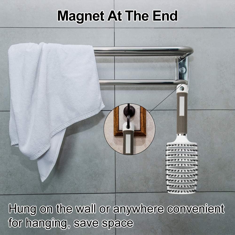 URAQT - Brosse à cheveux incurvée - démêlante, poils sanglier, blanche