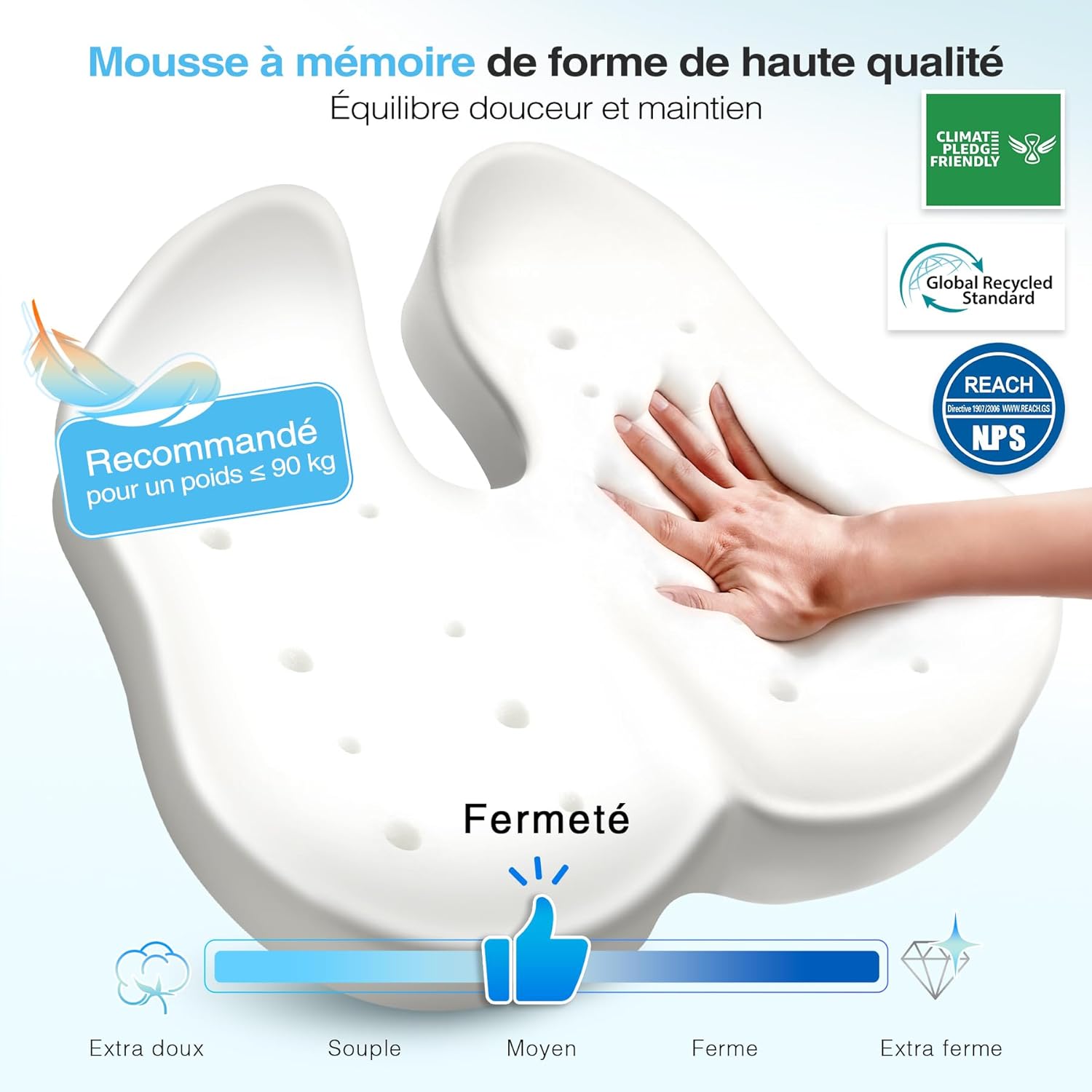 Coussin de siège - mousse à mémoire - respirant - support ergonomique