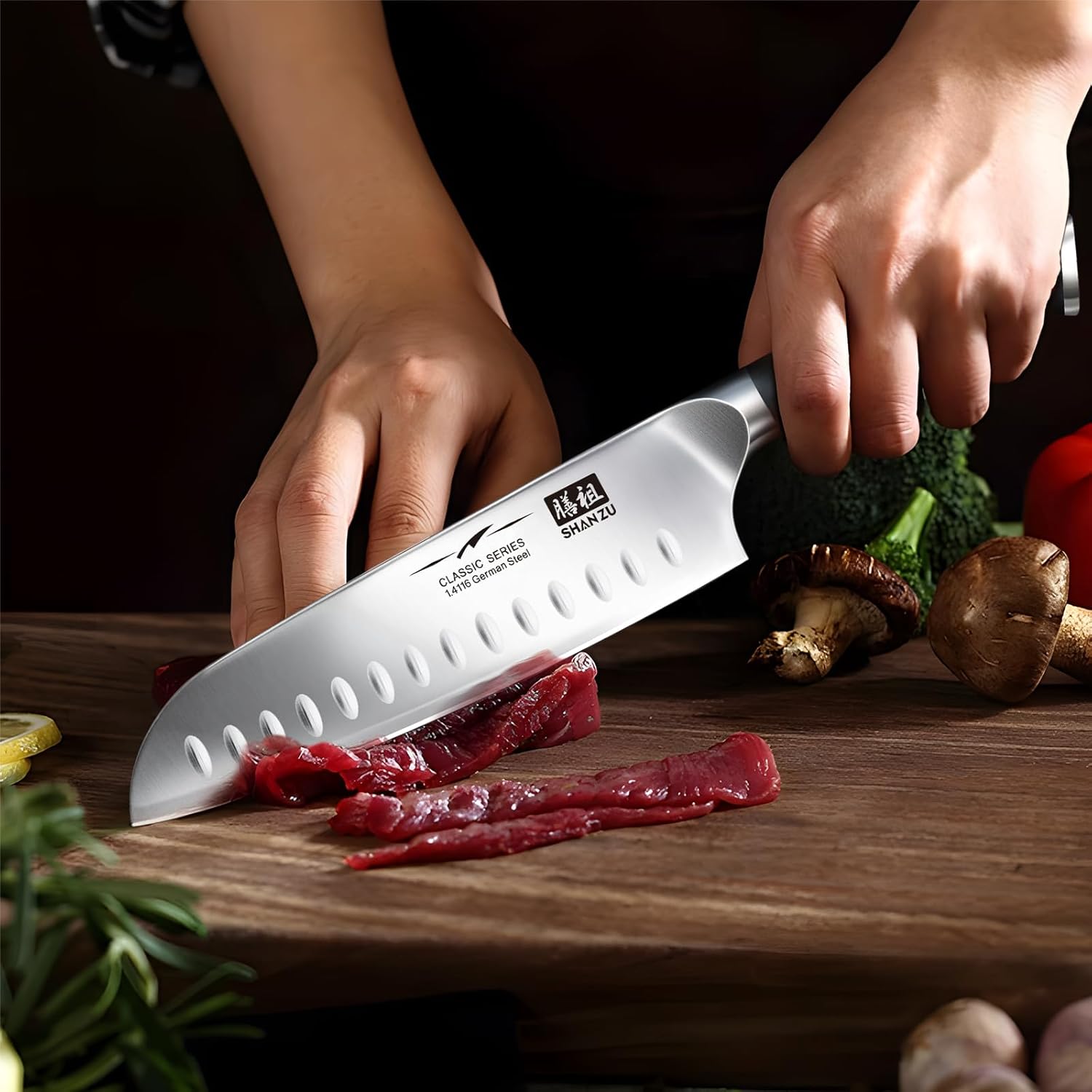 SHAN ZU - Santoku professionnel - 18cm - acier inox, manche bois