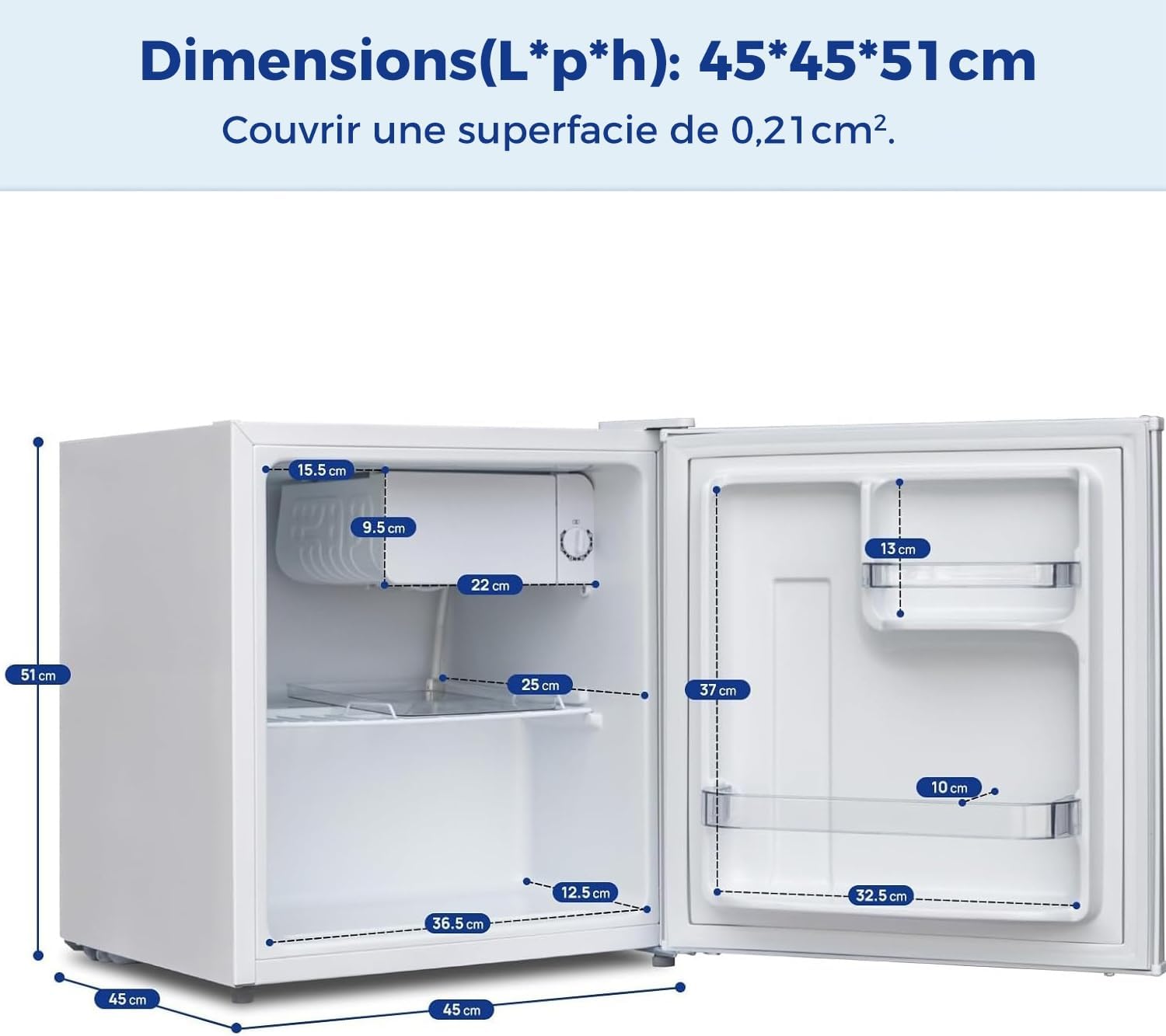 Smad - Mini Frigo 48L - porte réversible, 0-10°C, blanc, compact
