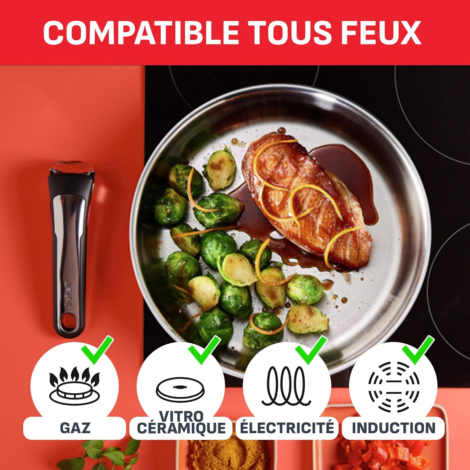 Tefal - Ingenio Emotion - batterie cuisine 20 pièces, induction, poignées amovibles, antiadhésif, empilable, L897SK04