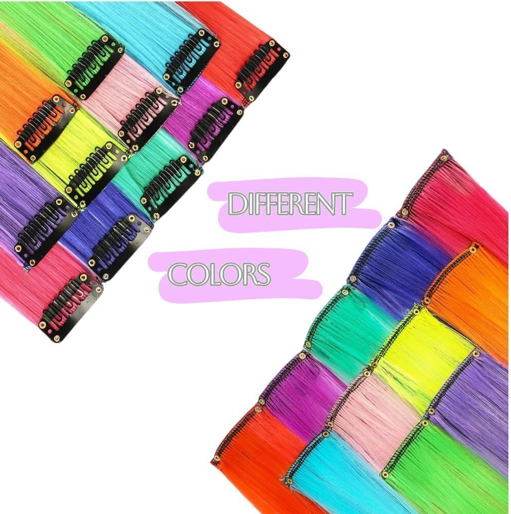 Extensions cheveux à clip - vert gazon - 55 cm - lot de 12 mèches colorées