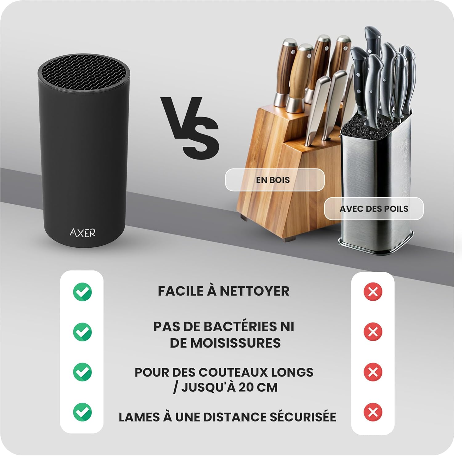 Porte couteaux cuisine vide noir - grand format - range plus de 8 couteaux