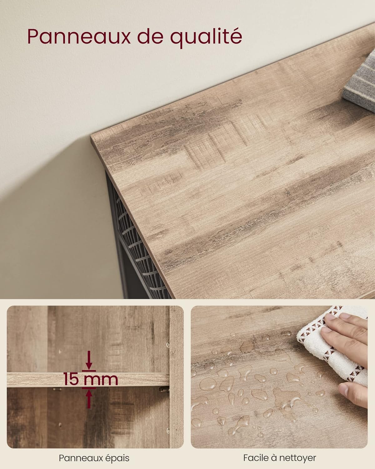 VASAGLE - Buffet style rustique, 110x33x75 cm, 3 portes cuisine LSC096B50