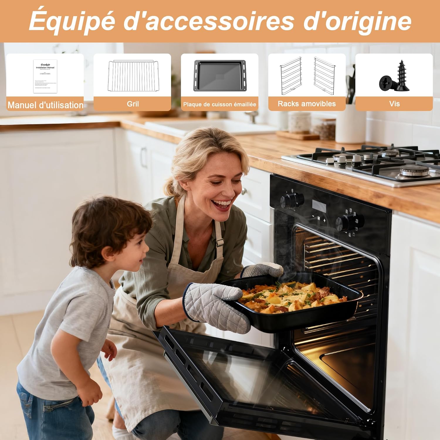 Four encastrable - 60 cm, 60L, 2800W, 9 fonctions, minuterie 10h