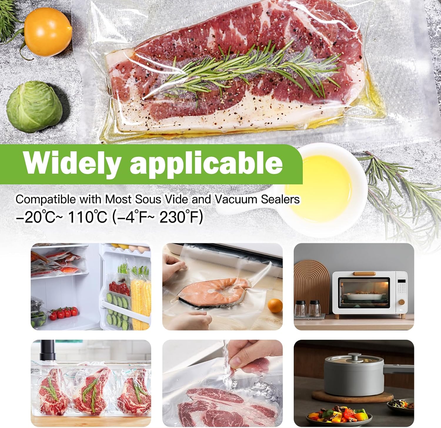 Sac sous vide alimentaire - rouleaux 15x1/20x3/28x5x300cm - sans BPA, certification FDA LFGB