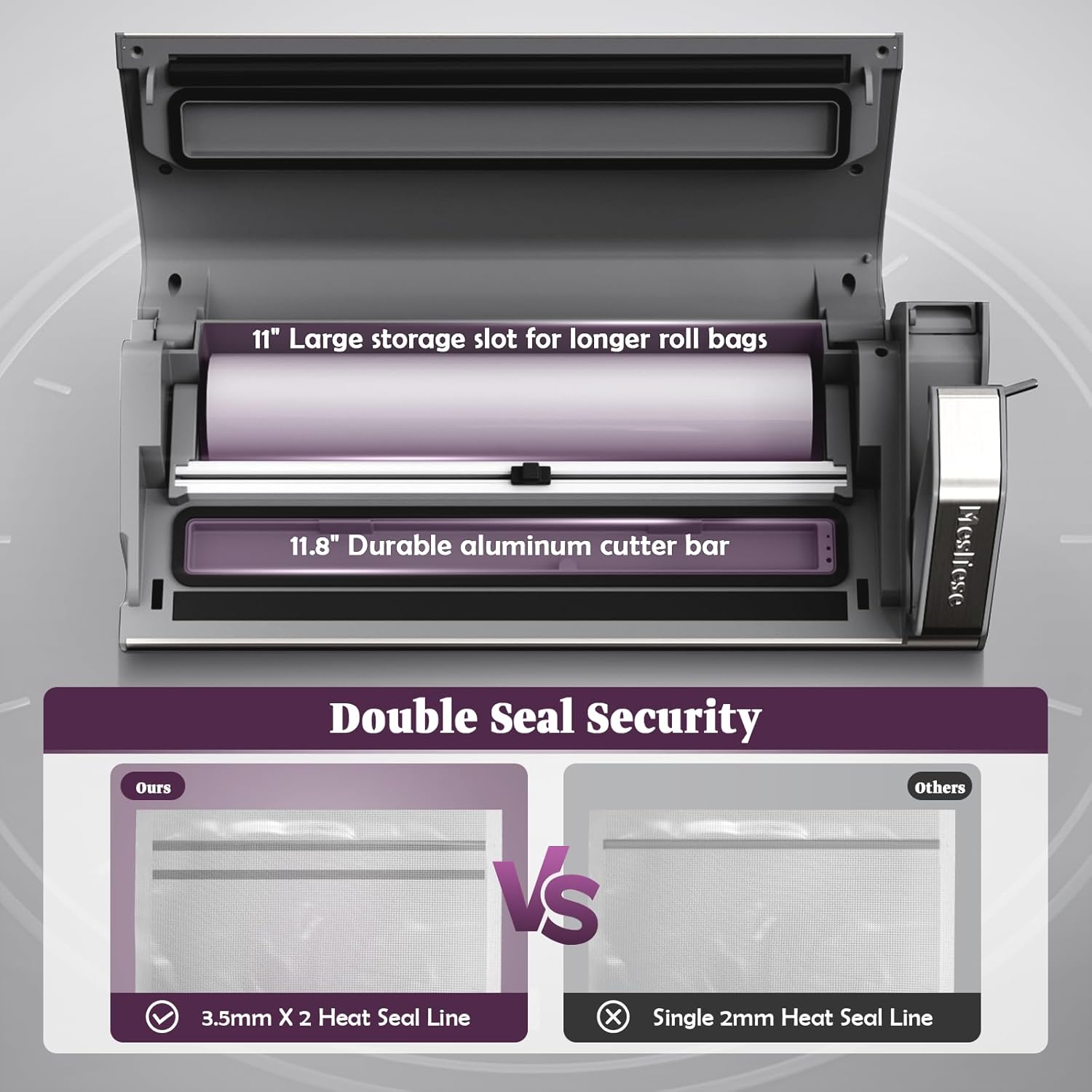 Mesliese - machine sous vide, 140W, double joint, 95kPa, coupeur intégré