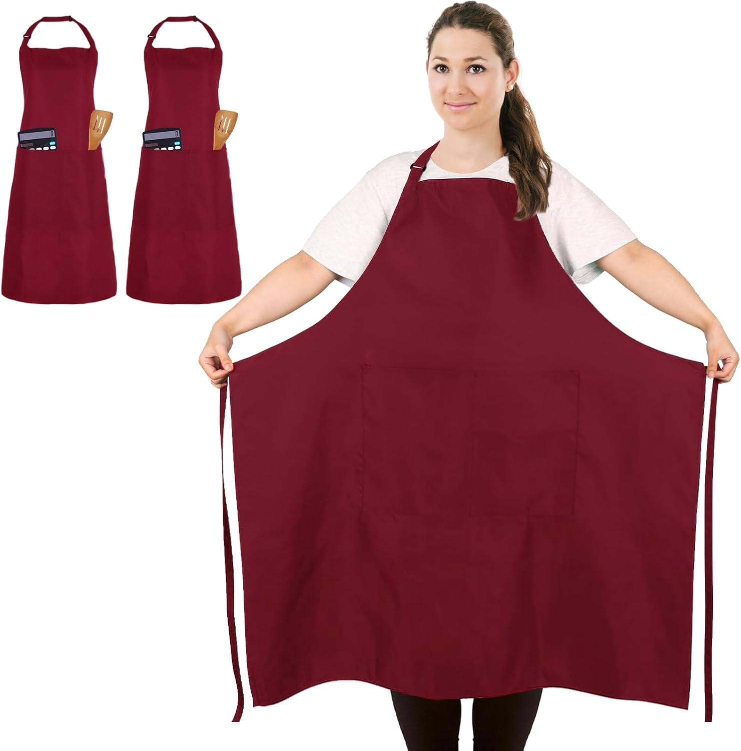 Tablier de chef - lot de 2 - grande taille - unisexe, 2 poches, cuisine, travail