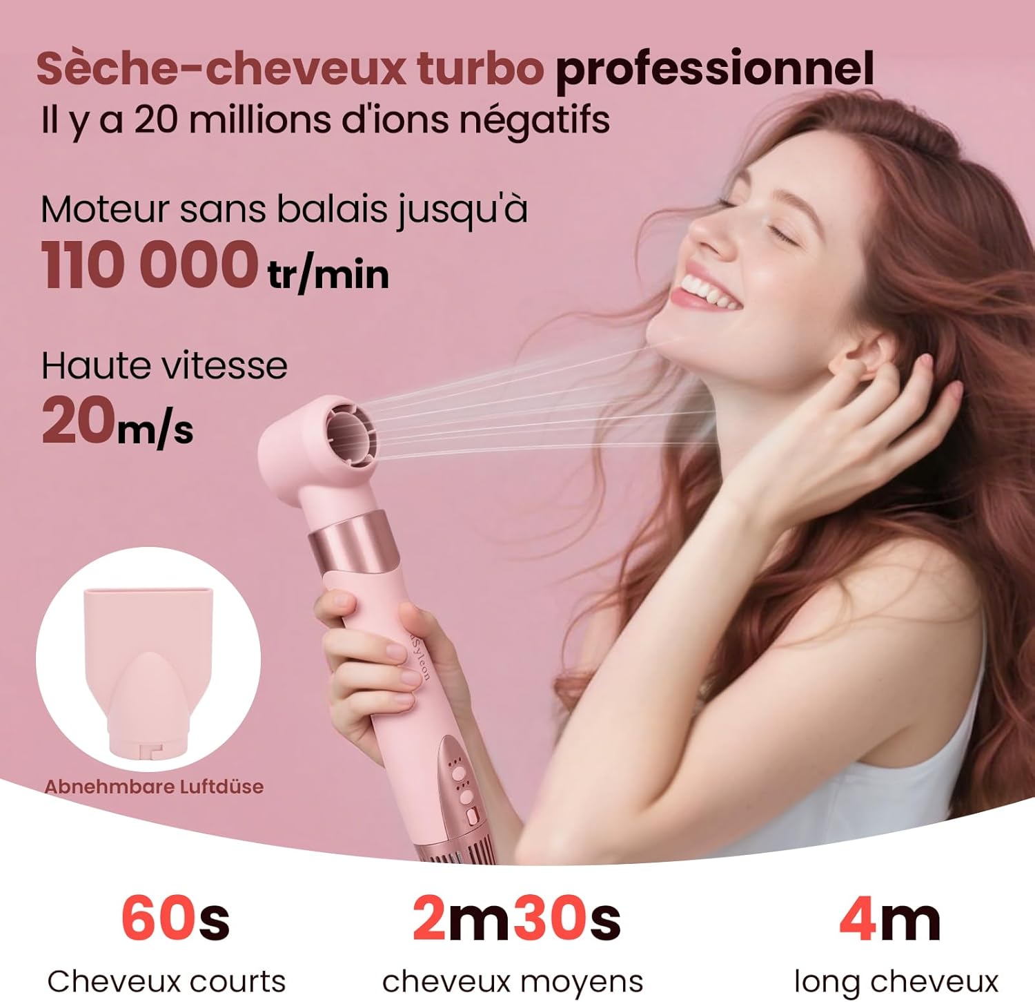 AraSyelon - Styler Multifonction 9 en 1 - 25/32/48/68mm - Séchoir pro, boucleur auto, ionique, 110000 tr/min