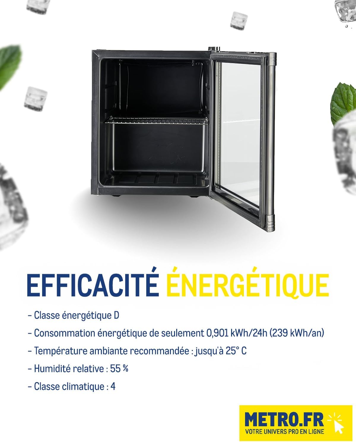 METRO Professional - minibar vitré, 46L, froid ventilé, 43x48x51.5cm - GPC1046