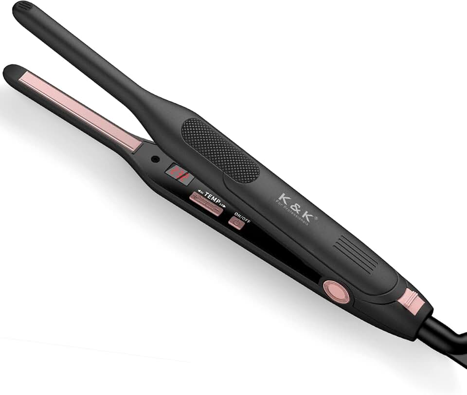 K&K - Mini Lisseur Cheveux Court - 2 en 1, titane, 50-230°C, arrêt auto