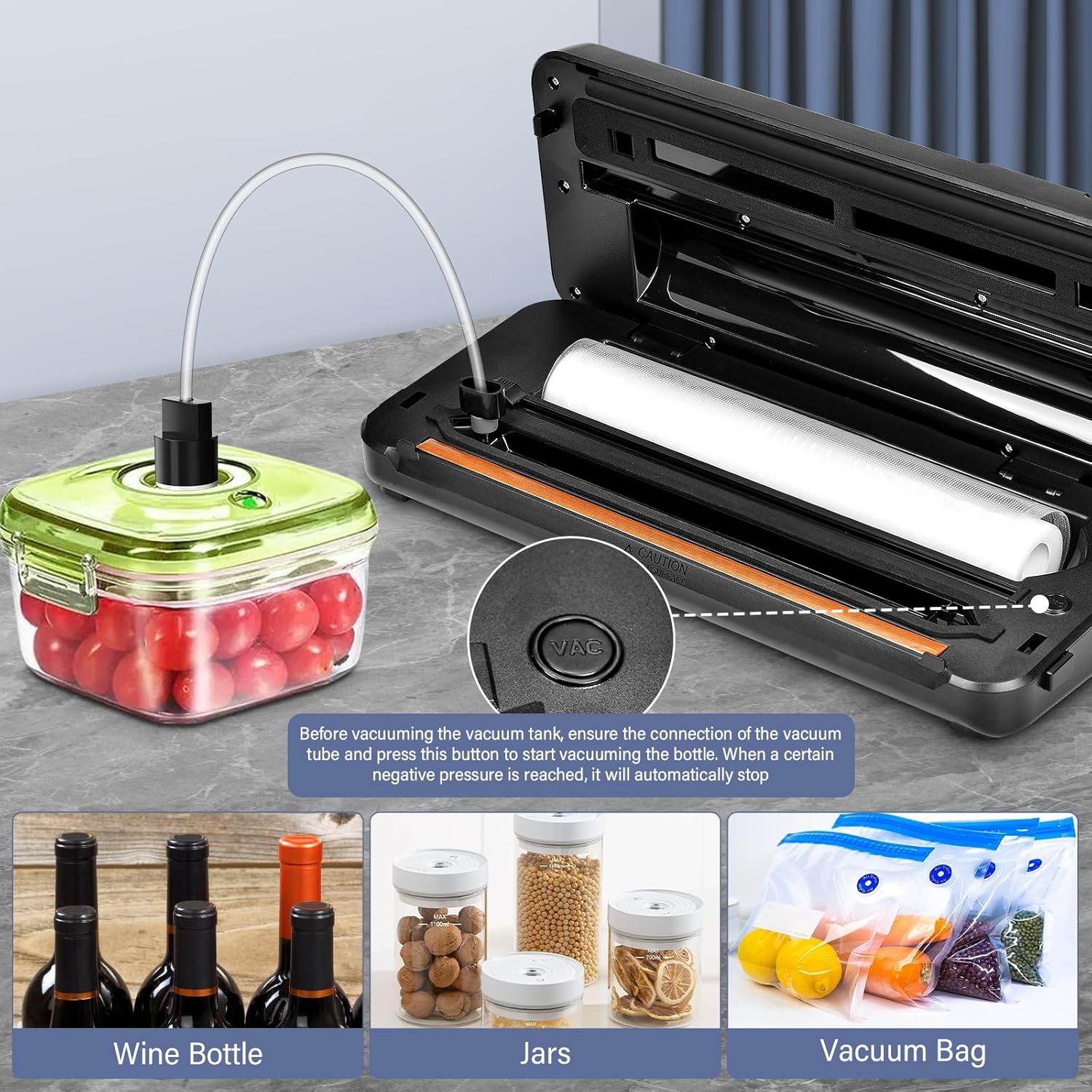 Machine Sous Vide Alimentaire - 8-en-1, 80KPA, coupeur intégré, sacs inclus