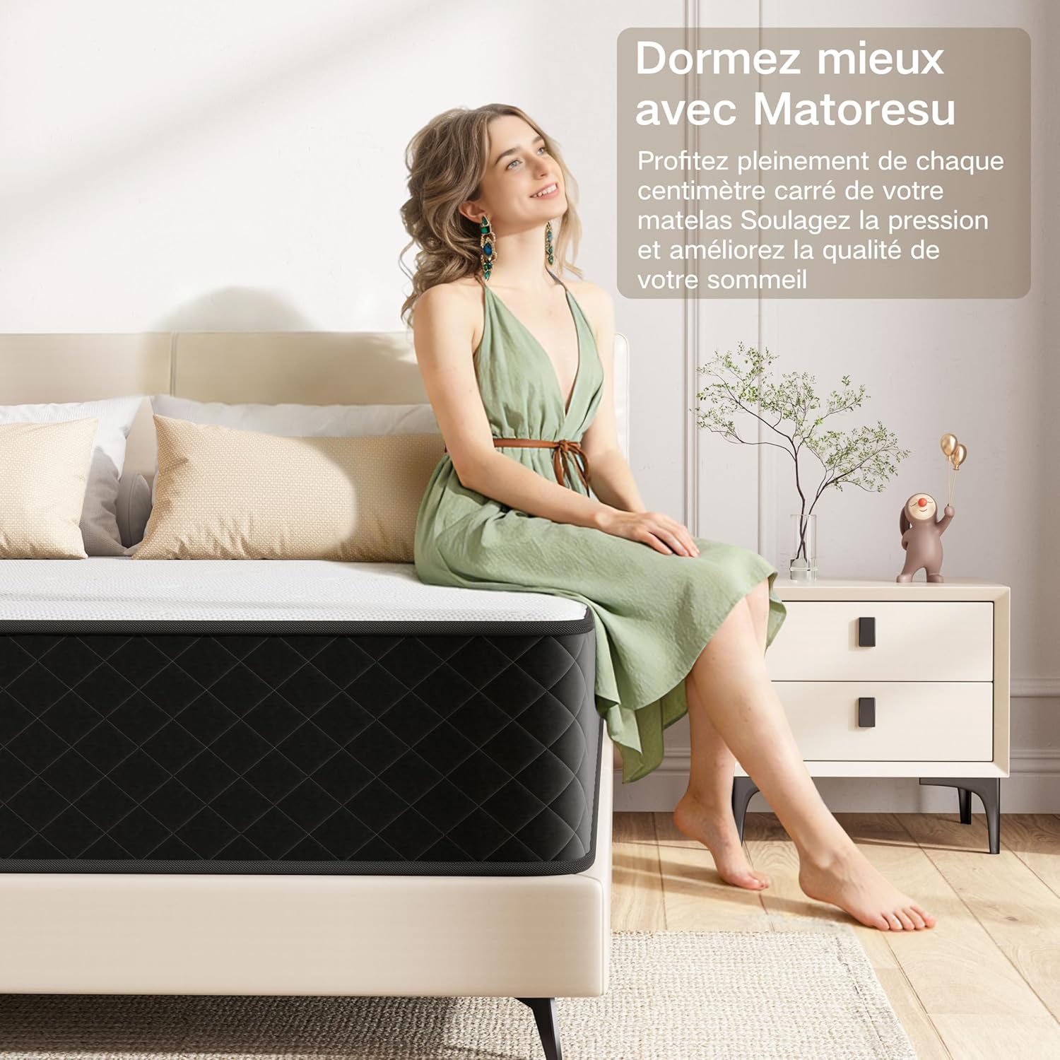 Matelas - ressorts ensachés 7 zones, 140x200 cm, mousse mémoire, H4, 25cm