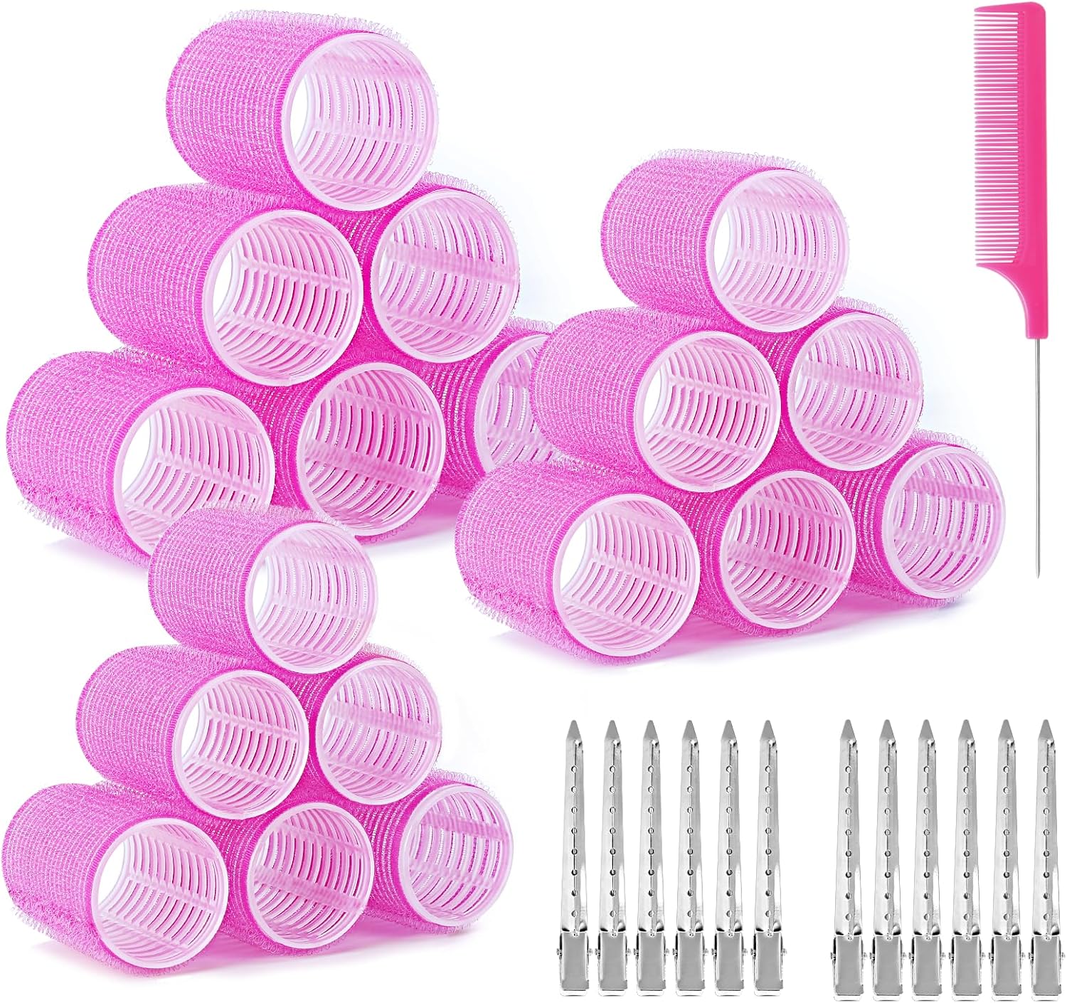 Romon - Set bigoudis cheveux 31 pièces, 3 tailles, avec pinces