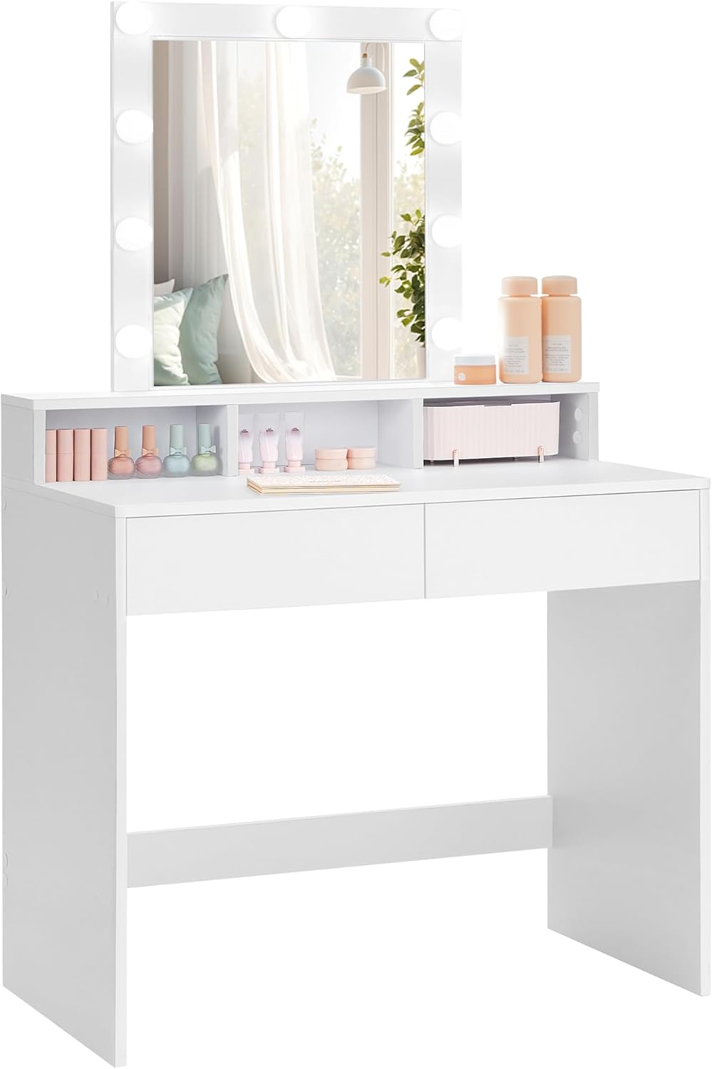 VASAGLE - Kailyn Collection - coiffeuse LED, 2 tiroirs, 3 compartiments, style moderne, blanc - RDT114WB01