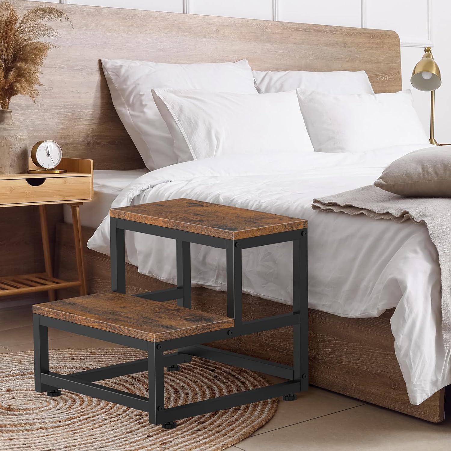 LIANTRAL - marchepied 2 niveaux - acier/bois - charge 200kg, marron/noir