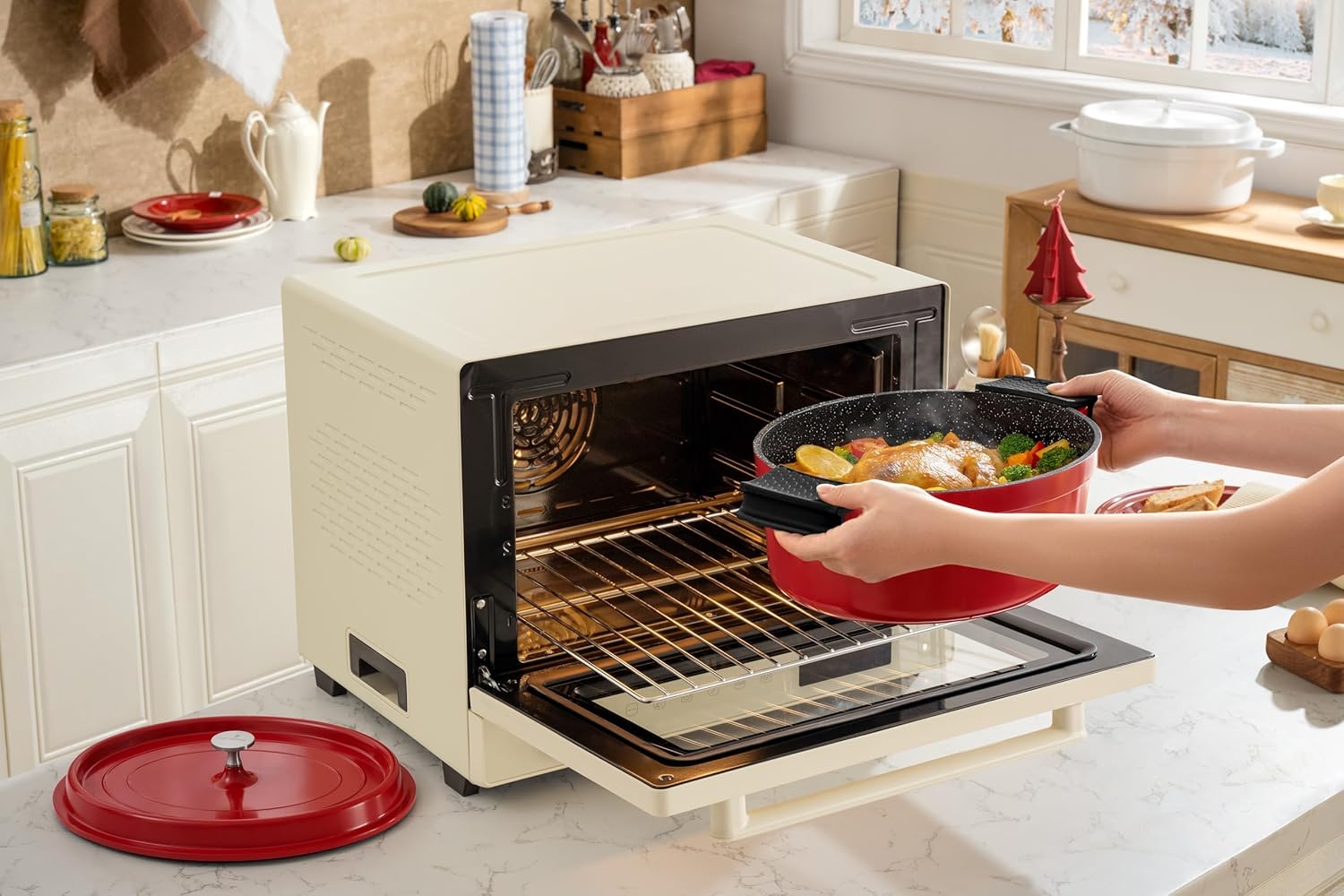 ROSSETTO - Cocotte Ovale série 10,6L - 38CM - fonte d'aluminium, céramique, induction et four, Rouge